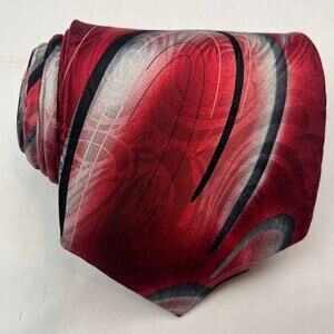 Gino Pompeii Mens Tie Silk Abstract Print Red Black Grey White Handmade Necktie